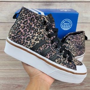 Adidas Women’s Nizza Platform Mid sneakers cheetah pink brown black